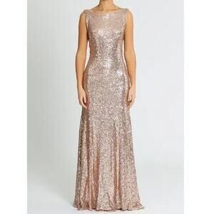 Theia Rose Gold Gemma Sleeveless Cut Sequin Embellishment Maxi Gown Size 2